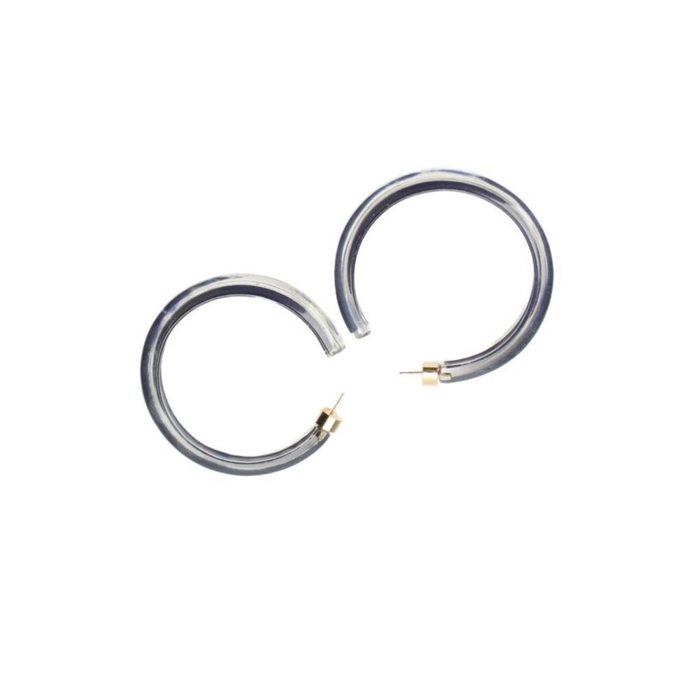Alison Lou Womens Gold Plated Navy Blue Lucite Medium Jelly Hoops